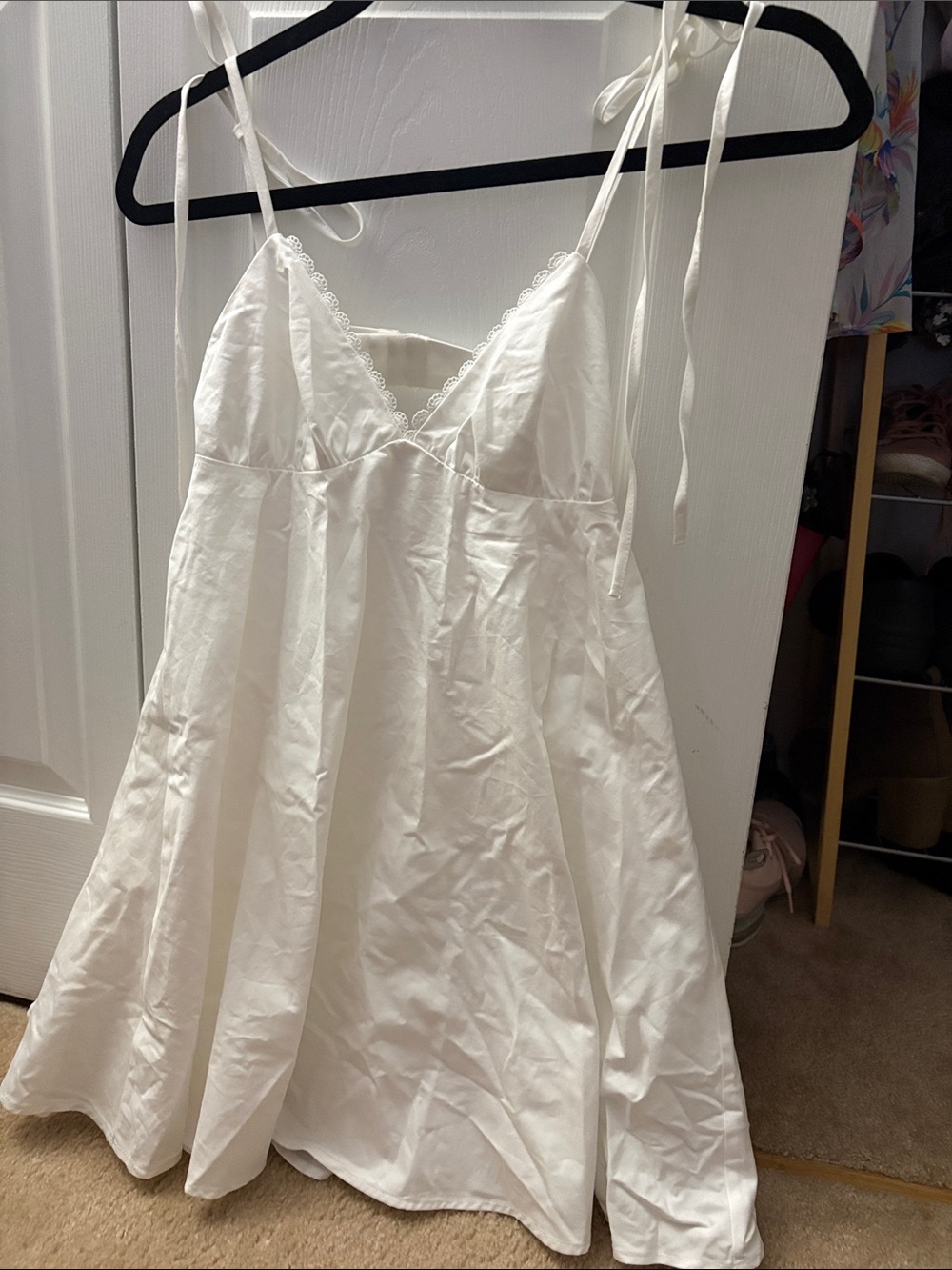 Peppermayo White Satin Tie-Shoulder Slip Dress
